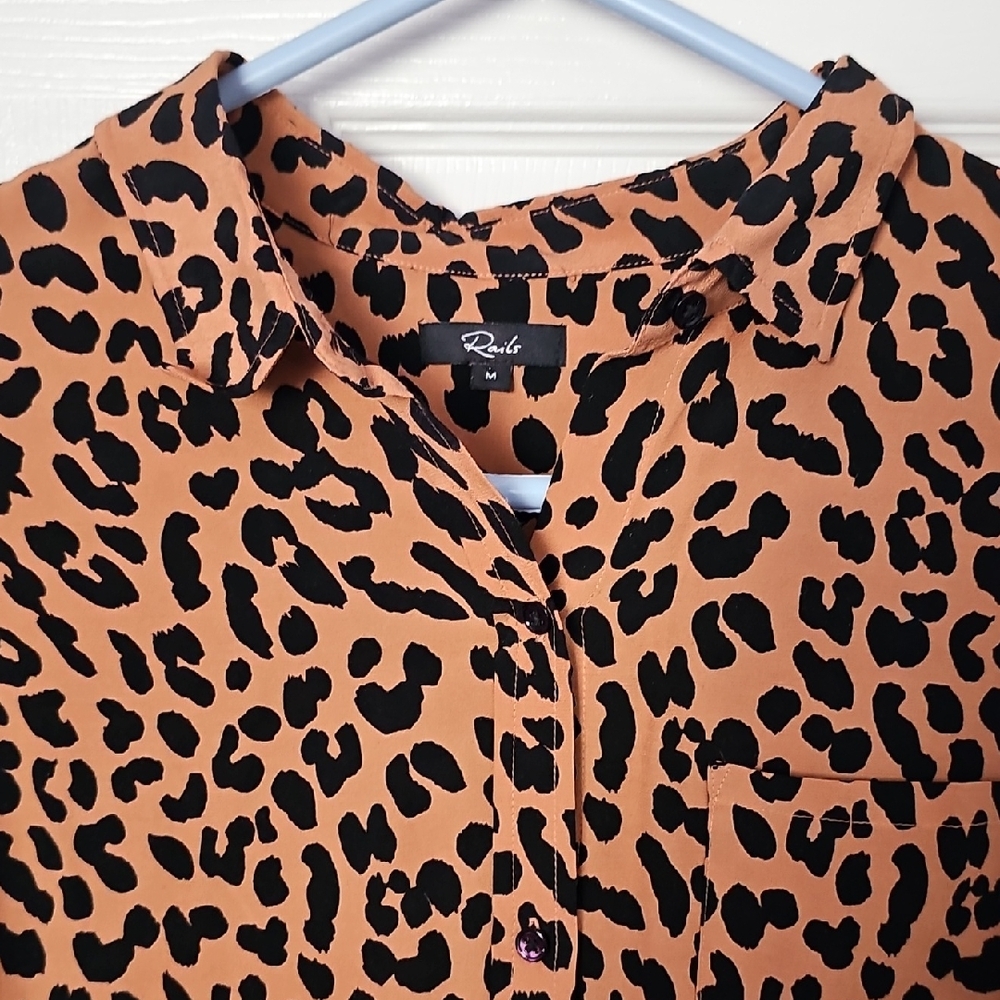 Rails Leopard Print Button Down Shirt - Black and Tan